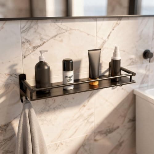 Well Set Multipurpose Stainless Steel Bathroom Shelf/Rack/Storage Organizer for Bathroom and Kitchen (Matt Black - 15x5x5 inches)