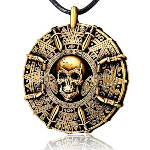 UNKENBO Pirate Necklace for Men Women DoubleSided Antique Brass Pirate Accessories Cursed Skull Coin Medallion Jewelry Authentic Halloween Cosplay Costume Jewelry Pendant Gift
