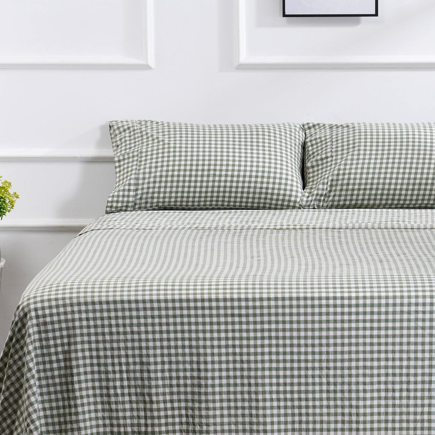 100 Cotton Full Sheet Set 4 Piece Cotton Sheets Full Size Bed Set Soft Smooth Durable Easy Care 16 Deep Pocket Checkered Green Sheets 1 Flat 1 Fitted 2 Pillowcases