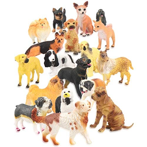 Liberty Imports 18 PCS Large Dog Figurines Playset, 4" Toy Pet Puppy Realistic Play Figures, Canine Bulk Animal Variety Cake Toppers, Party Favors for Kids