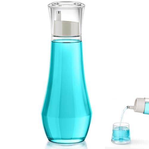 VITVITI Glass Mouthwash Dispenser for Bathroom, 8.8OZ Mouth Wash Container Bottle with Lid Cup, Small Clear Refillable Mouthwash Dispenser Decanter for Countertop