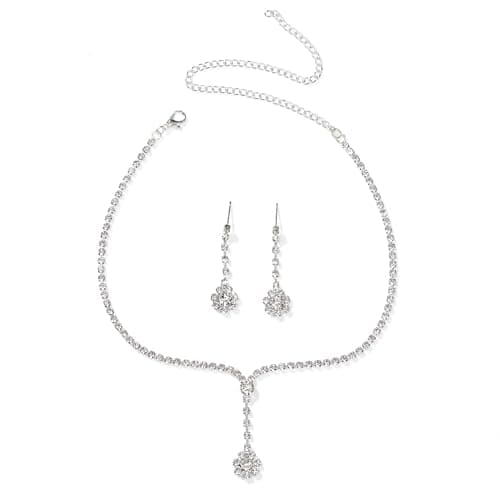 Peora Silver Plated Crystal Studded Necklace and Drop Earring Stylish Fashion Jewellery Set for Women & Girls