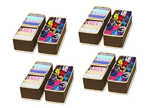 House of Quirk Fabric Storage Box Set Of 3 Closet Dresser Drawer Organizers Cube Basket Bins Containers Divider With Drawers For Underwear,Bras,Socks,Ties,Scarves (Pack Of 4, Brown, 29 X 28 X 10 Cm)