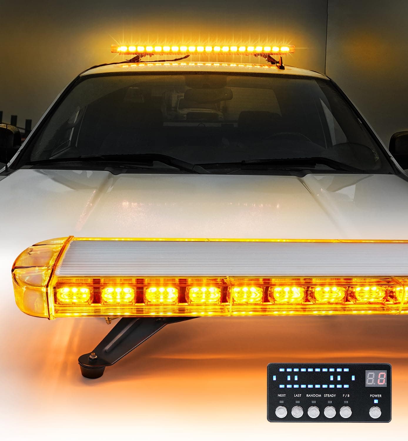 LUMENIX 48 Inch Amber LED Rooftop Emergency Strobe Lights Bar wAdjustable Mounting Brackets Warning Caution Security Lightbar for Construction Vehicles Law Enforcement Snowplow Tow Trucks