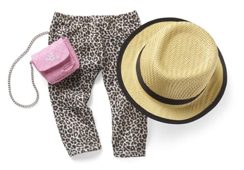 American Girl Truly Me 18inch Doll Accessories LeopardPrint Pants Pink Pants and Straw Hat with Ribbon For Ages 6