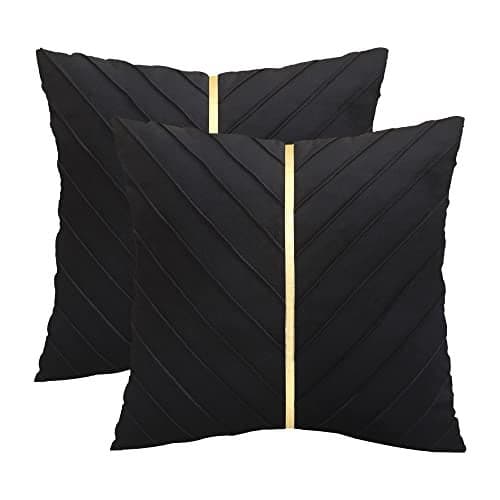 Tosleo 22x22 Pillow Cover Black and Gold Set of 2 Soft Velvet Throw Pillow Covers Decorative Couch Pillow Covers Luxury Modern Pillowcases Summer Home Decor for Wedding Sofa Bed Living Room