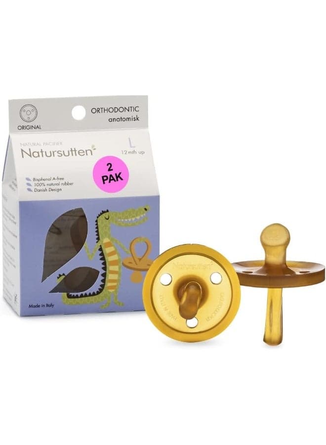 Natursutten Pacifiers 12-18 Months - 2-Pack Original Shield Orthodontic Natural Rubber Safe & Soft BPA-Free Pacifiers for Breastfeeding Babies - Newborn Pacifiers Made in Italy
