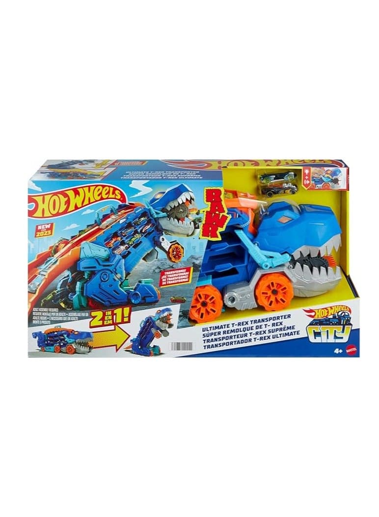 Hot Wheels Transforming City T-Rex Ultimate Hauler Playset