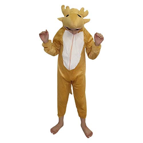 Kaku Fancy Dresses Fleece Deer Wild Animal Costume For Kids - Brown, 7-8 Years | Animal Fancy Dress For Boys & Girls