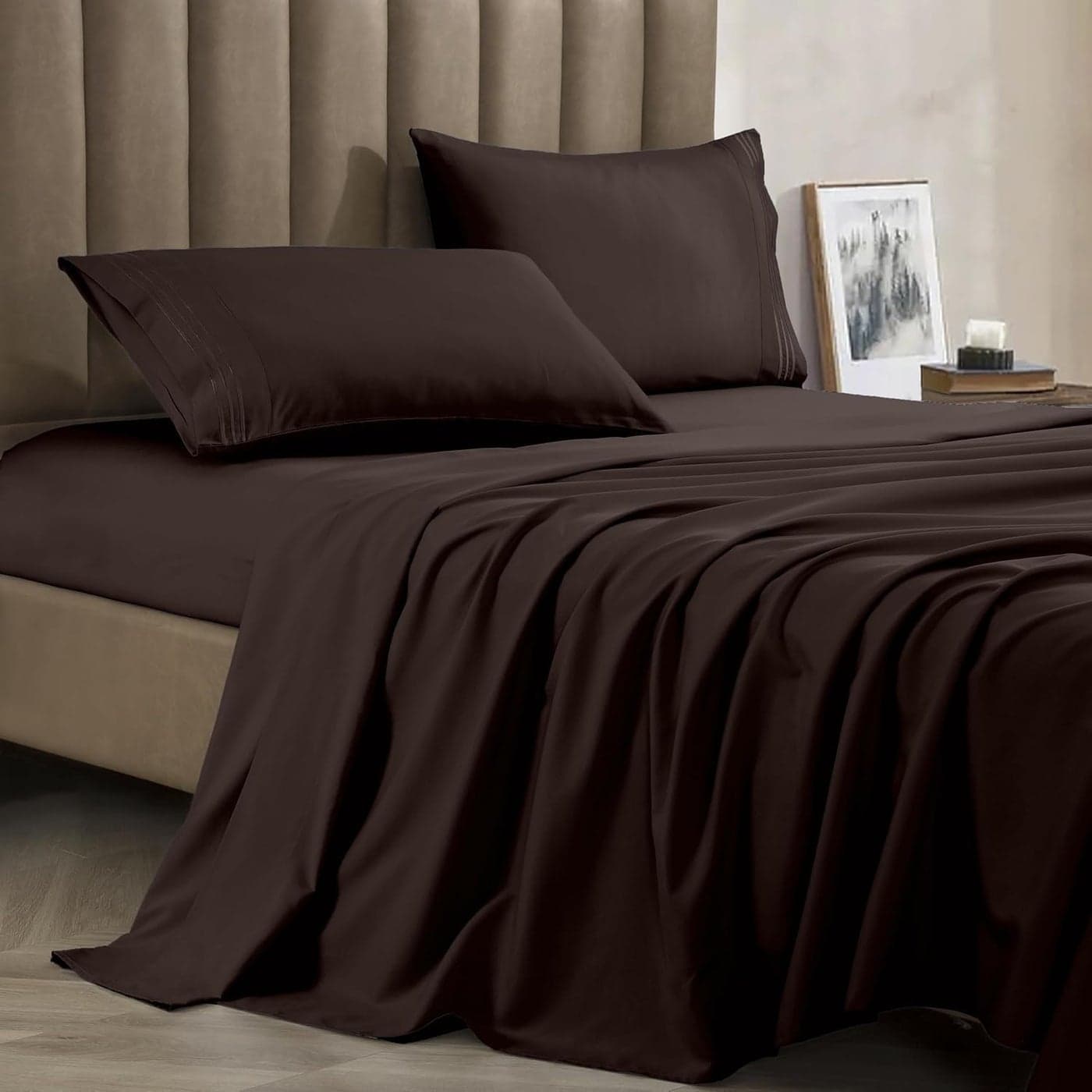 CELINE LINEN Premium 1800 Hotel Quality WrinkleResistant 4Piece Microfiber Sheet Set Luxury Ultra Soft and Breathable Bedding 16 Inch Deep Pocket 4PC Sheet Set Full Brown