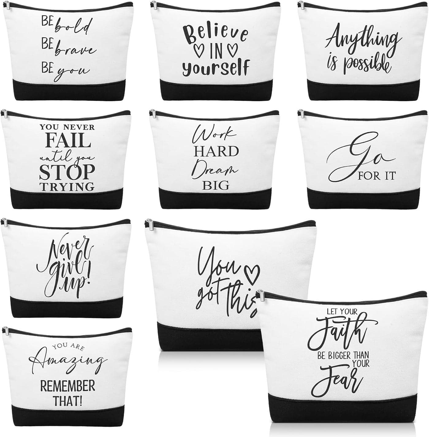 Sanwuta 10pcs Inspirational Gifts for Women Make up Bags Bulk Cosmetic Bags Employee Appreciation Black White Cosmetic Pouch with Zipper Nurse Team Women Gift (Classic)