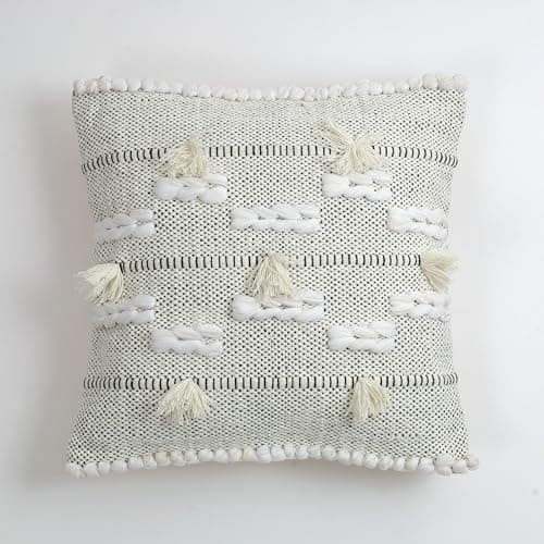 Furnistitchs Premium Decorative Throw Cushion Pillow Cover Boho Home Decor - Living Room Bedroom Couch Sofa Cushion Covers 16 inch x 16 inch - Off-White Clouds