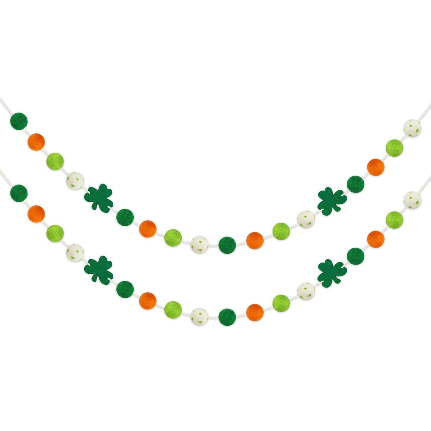 2 Pcs St Patricks Day Felt Ball Garlands with Shamrock St Patricks Day Decorations Green Dark Green White Orange Pom Pom Garlands for Home Tree Irish Party Home Fireplace Mantle Hanging Decor