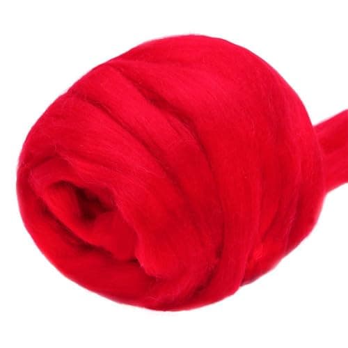 3.53oz Wool Roving Yarn, Wool Felting Supplies, Pure Wools, Chunky Yarn, Spinning Wool Roving for Needle Felting Wet Felting DIY Hand Spinning (red)