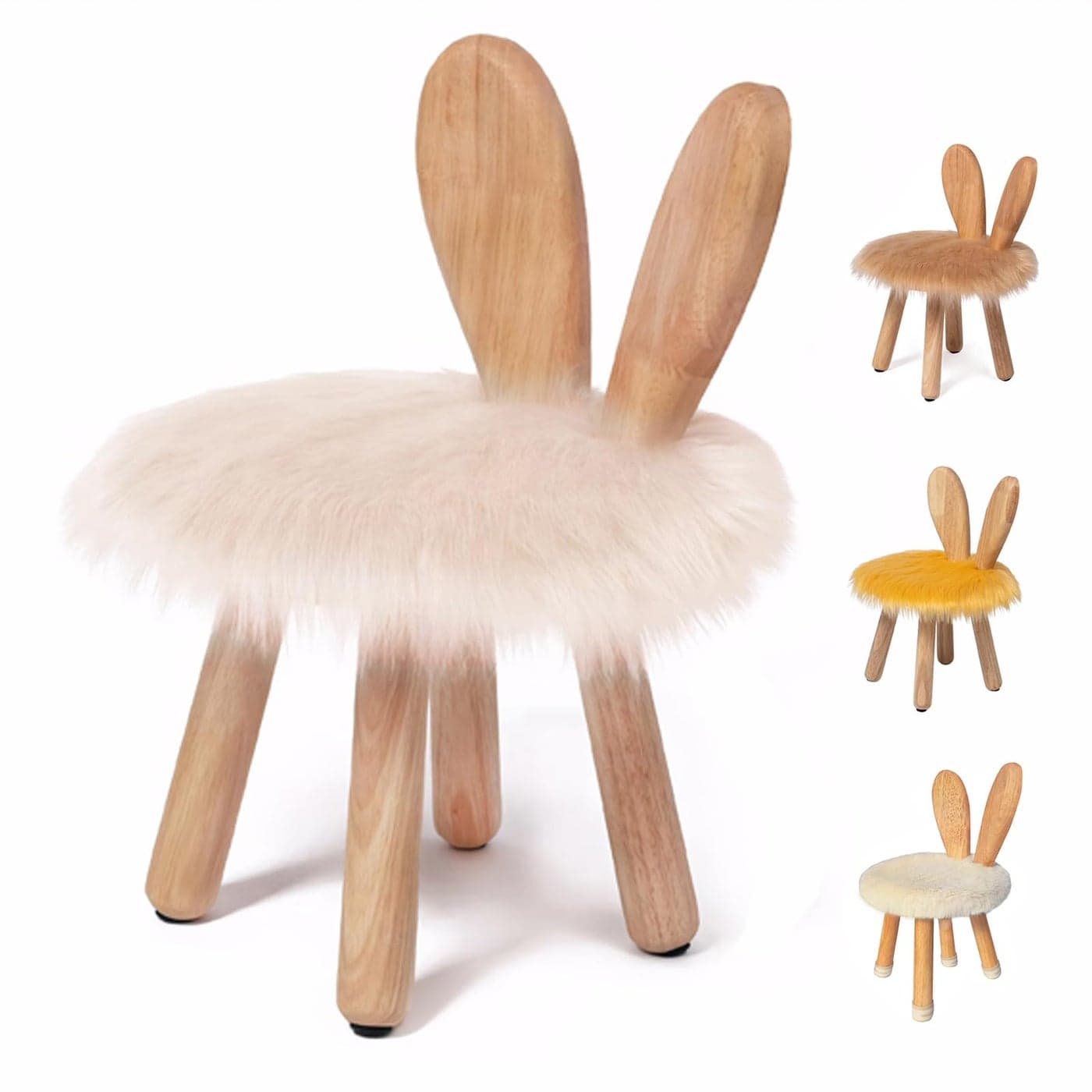 XXYOUPIN Bunny Chair for Kids 14 Years Wooden Base with Removable CushionAntiTip Toddler StoolBaby Nursery Decor GiftRabbit Design1packPearl White