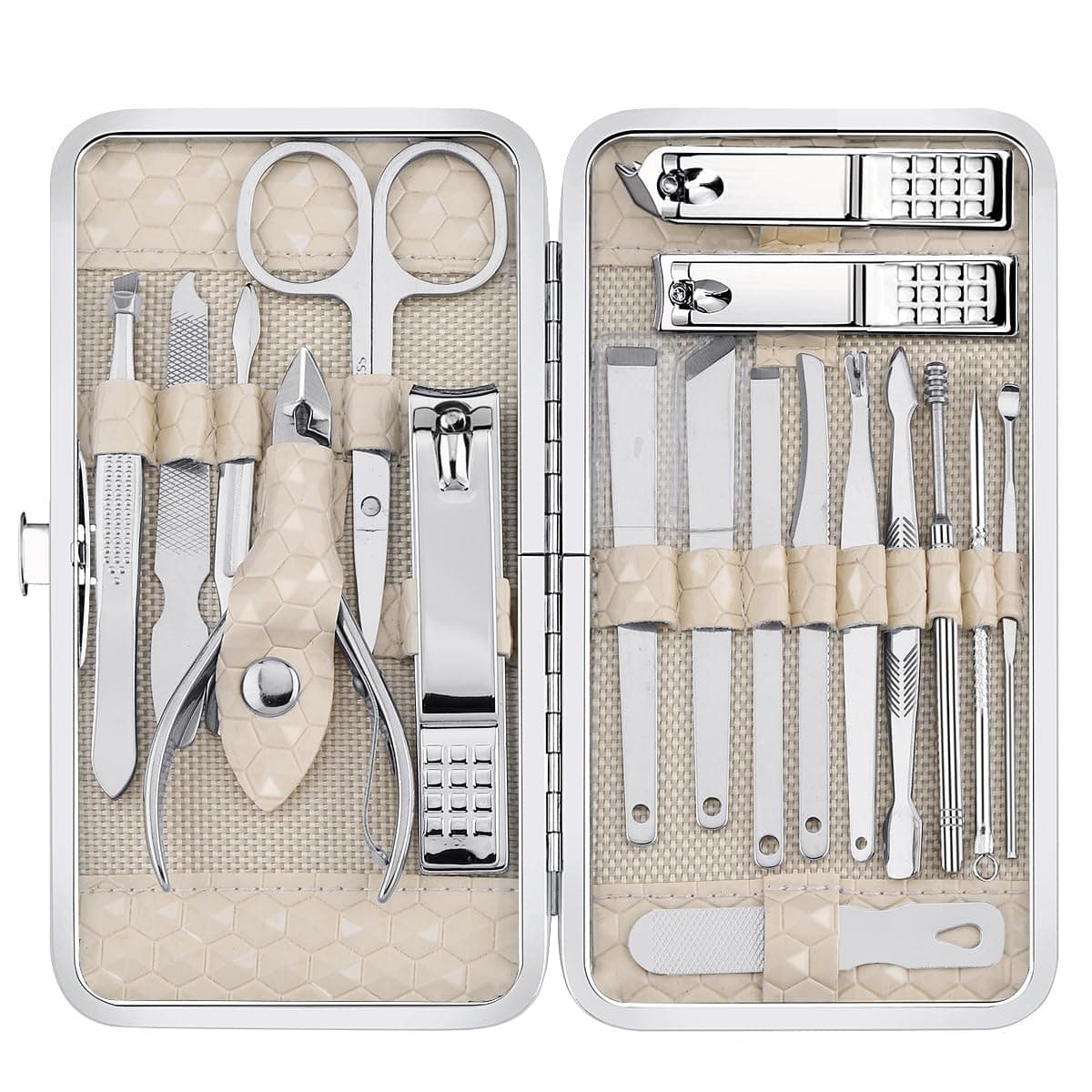 Yougai Nail Clippers set for Men and Womens Gift Manicure Set 18 Pieces Stainless Steel Manicure KitNail Care Tools with Luxurious Travel Case