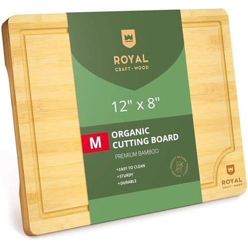ROYAL CRAFT WOOD Organic Bamboo Cutting Board with Juice Groove - Kitchen Chopping Board for Meat (Butcher Block) Cheese and Vegetables