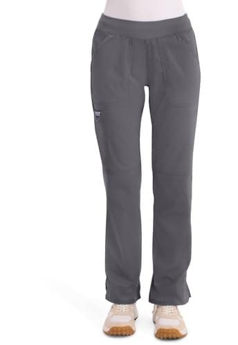Cherokee Women Scrub Pant with Straight Leg Pull-on Pant Medical Bottom with 4 Pocket & 2-Way Stretch Fabric - WW110, XXS, Pewter