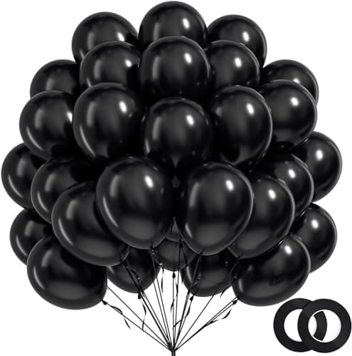 BAUANOOY 100pcs Black Balloons 12 inch Black Latex Balloons with Ribbon for Graduation Birthday Party Decorations