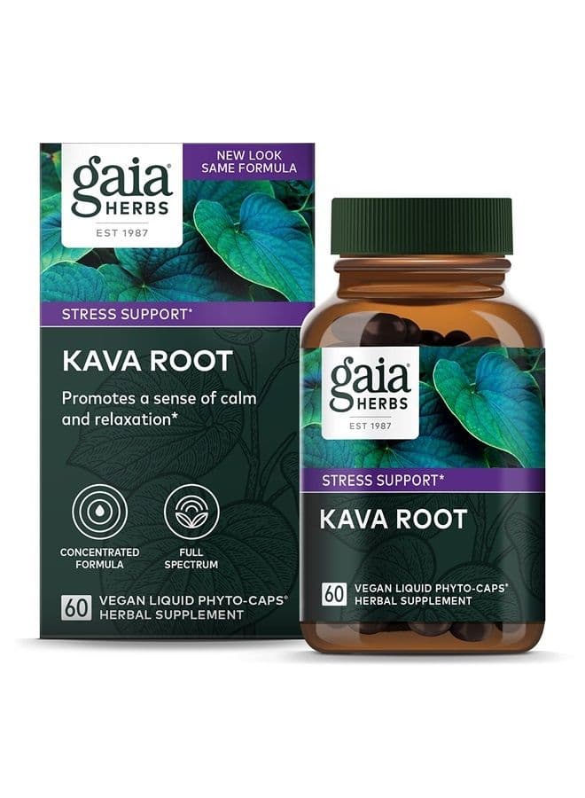 Kava Root - Helps Sustain a Sense of Natural Calm and Relaxation* During Times of Stress - Made With Noble Kava Cultivars - 60 Vegan Liquid Phyto-Capsules (20-Day Supply)
