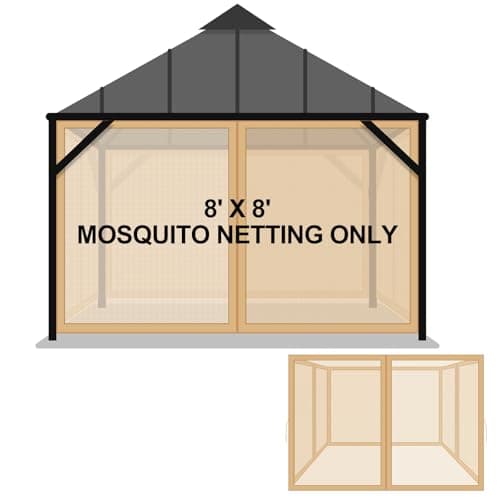 Tatuo Gazebo Universal Replacement Mosquito Netting 8 x 8 ft Outdoor Mesh Net Screen 4 Panel Sidewall Gazebo Curtains, with Zipper for Patio Canopy Porch Garden Camping (Khaki)