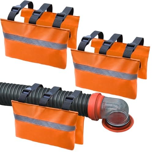 2Pack RV Sewer Weight BagRV Hose Fastening Device with Reflective Strip Portable Septic Hose Weight Bag Support Sewer Hold Down for Camper Trailers Prevent from Accidental Spillag