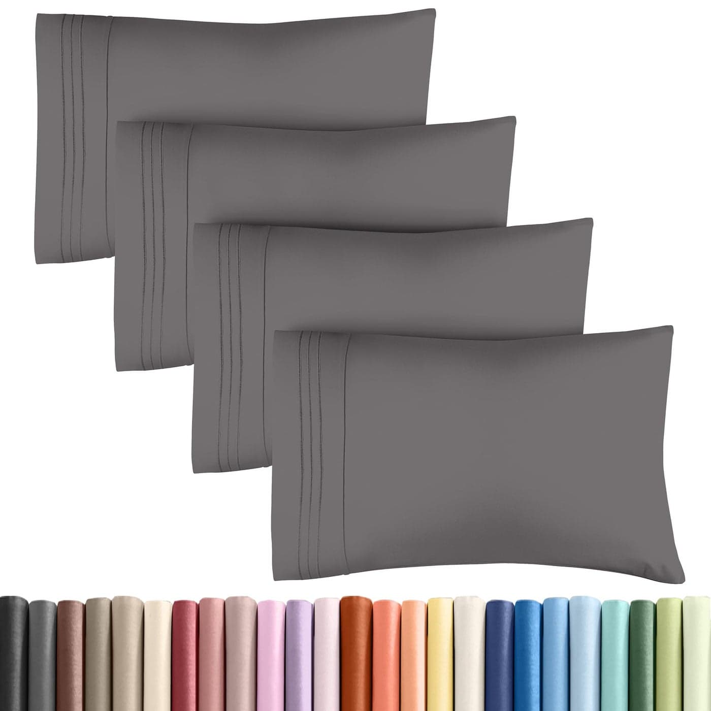 King Pillow Cases Set of 4 Ultra Soft Hotel Quality Pillowcase Covers Luxury Comfy Bedding for Women Men Kids Teens Machine Washable Pillow Protectors 4 Pieces Set King Size Dark Grey