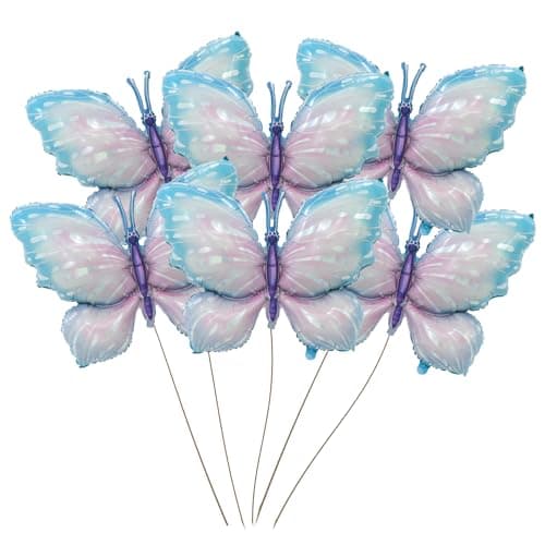 Finypa Blue Butterfly Balloons 6 Pieces 40inch Blue Purple Butterfly Foil Mylar Balloons for Butterfly Baby Shower Decoration for Butterfly Themed Party Wedding Birthday Party Decorations Supplies