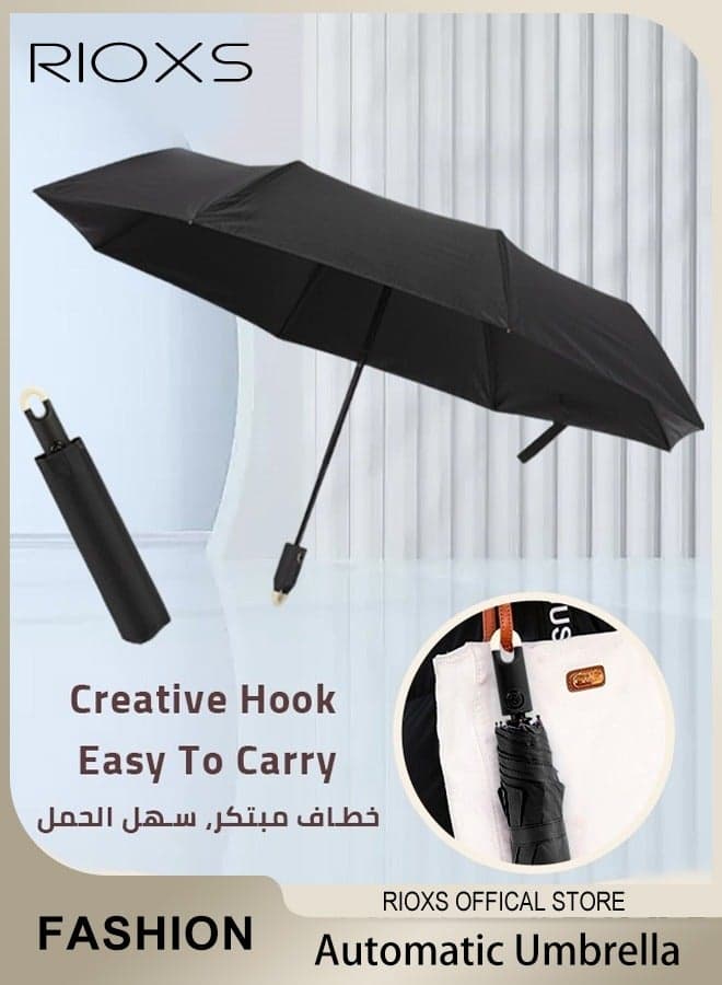 Folding Umbrella,Travel Umbrella With Rotating Lock Handle,One Button Automatic Open And Close Umbrella,Strong Windproof Waterproof Coating Layer Fabric Umbrella,For Men Women Kids Students