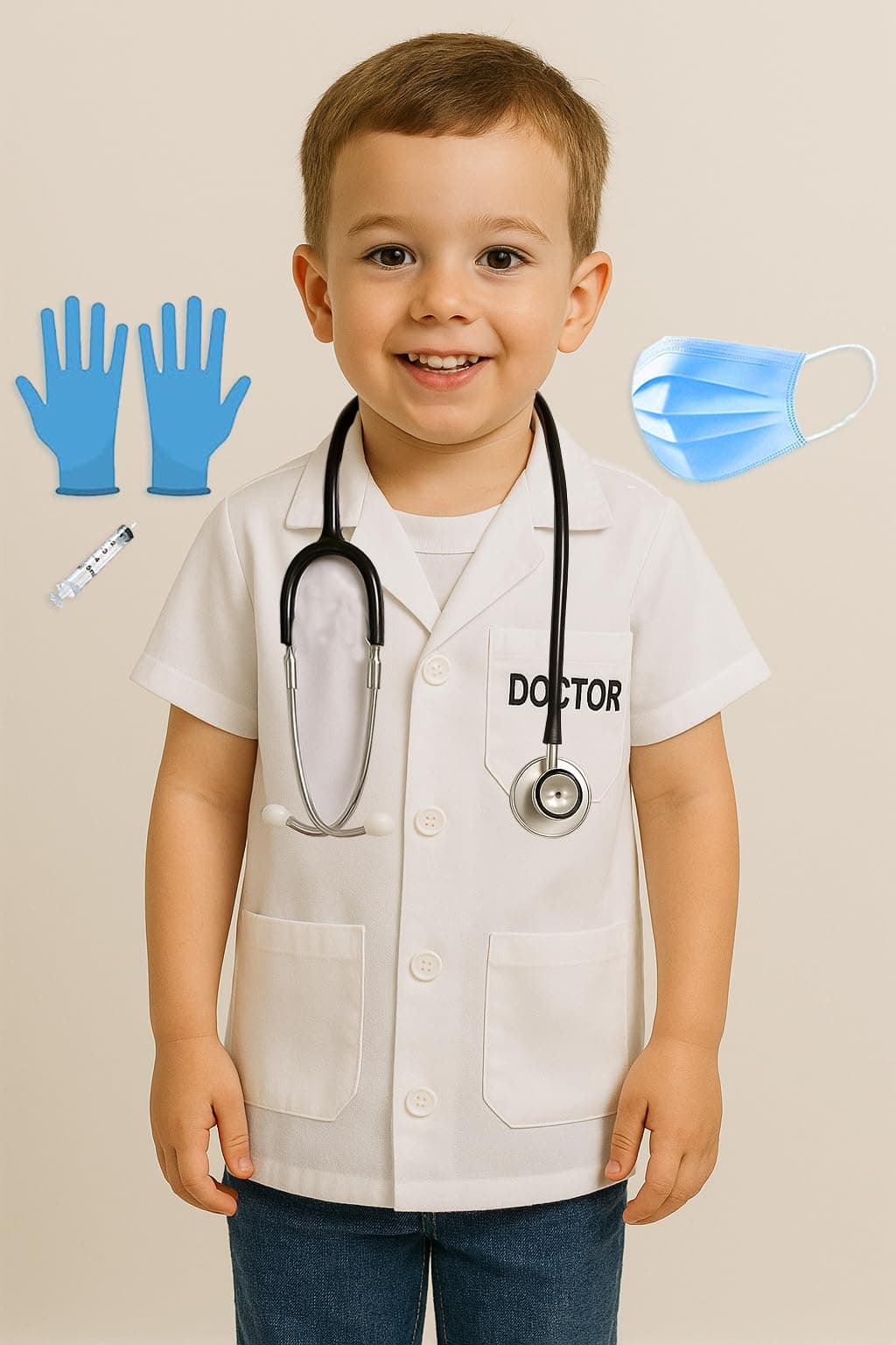 Fancy Agents Doctor dress for Kids, Lab Coat Costume for boys and girls, community helper, Scientists Dress Up with Dress, Stethoscope, mask, injection for Kids for fancy dress competition