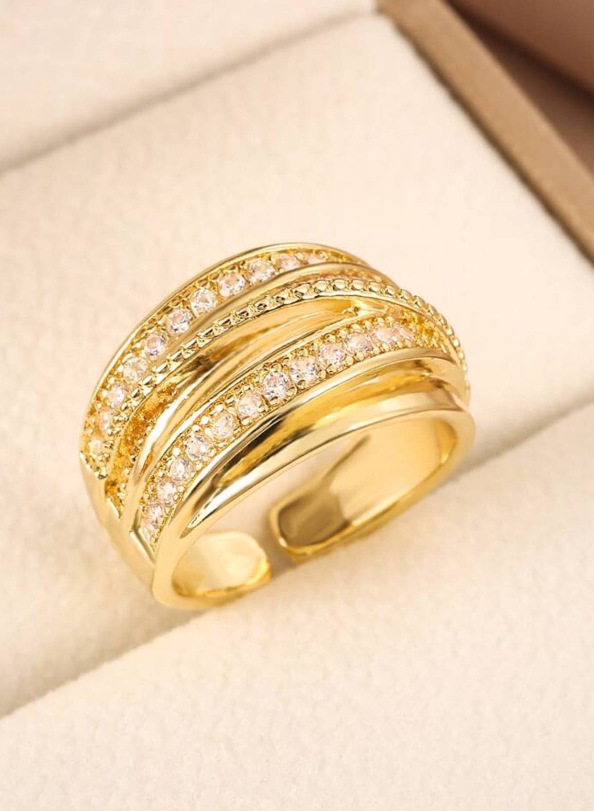 Elegant Stainless Steel Gold Plated Ring For Women One Size