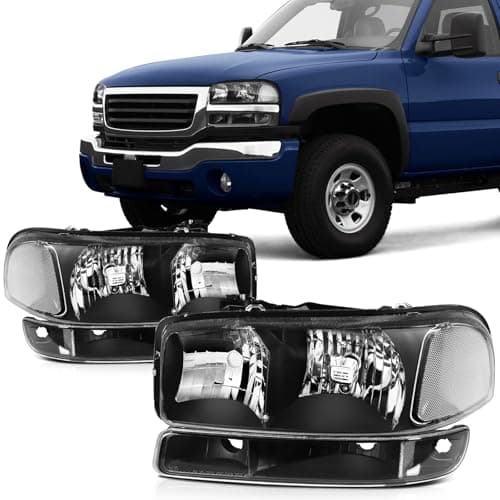 SCITOO Headlights for 1999 2000 2001 2002 2003 2004 2005 2006 for GMC Sierra 1500 1999-2006 for GMC Yukon 2000-2006 for GMC Yukon XL 1500 Pair Headlight Assembly Black Housing Clear Reflector