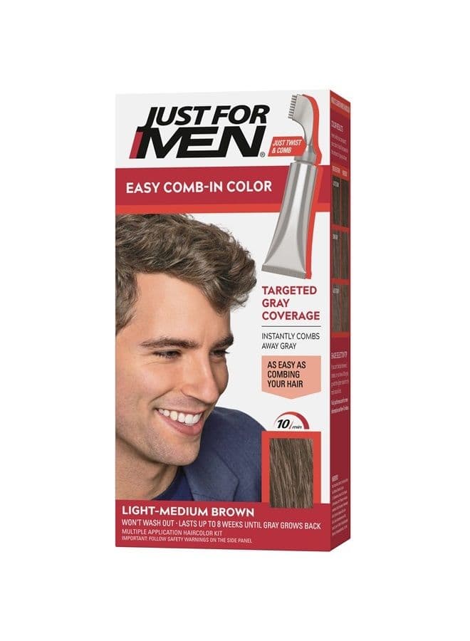 Just For Men Easy Comb-In Color Mens Hair Dye, Easy No Mix Application with Comb Applicator - Light-Medium Brown, A-30, Pack of 1
