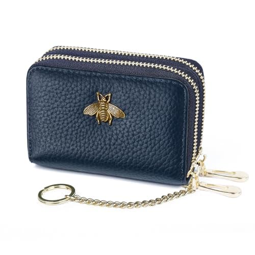 imeetu RFID Credit Card Holder, Small Leather Double Zipper Card Case Wallet for Women (Max,Blue)