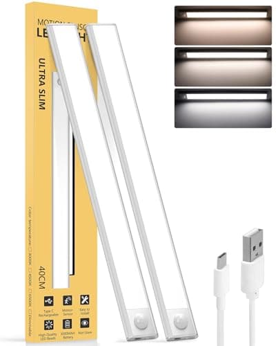 Motion Sensor Light Indoor3000mAh Rechargeable Under Cabinet Lights16 Inch Battery Operated Dimmable Counter Closet Light72 LED 3 Color Temperatures Night Lighting Wireless for Kitchen2Pack