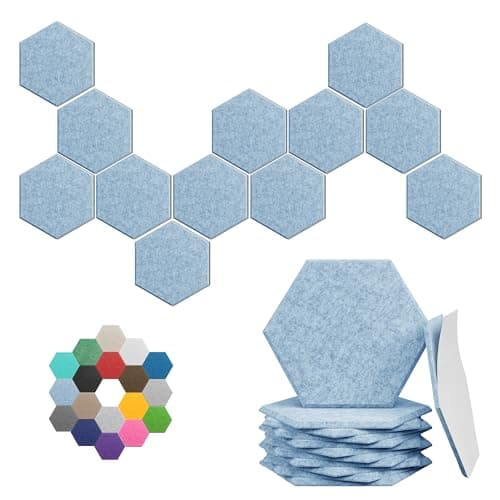 Hexagonal Acoustic Panels-12 Pack High-Density Sound Absorbing Panels 12"X10"X0.4" for Enhanced Noise Reduction, DIY Design, Idea for Studios, Offices, and Home Theaters(Light Sky Blue)