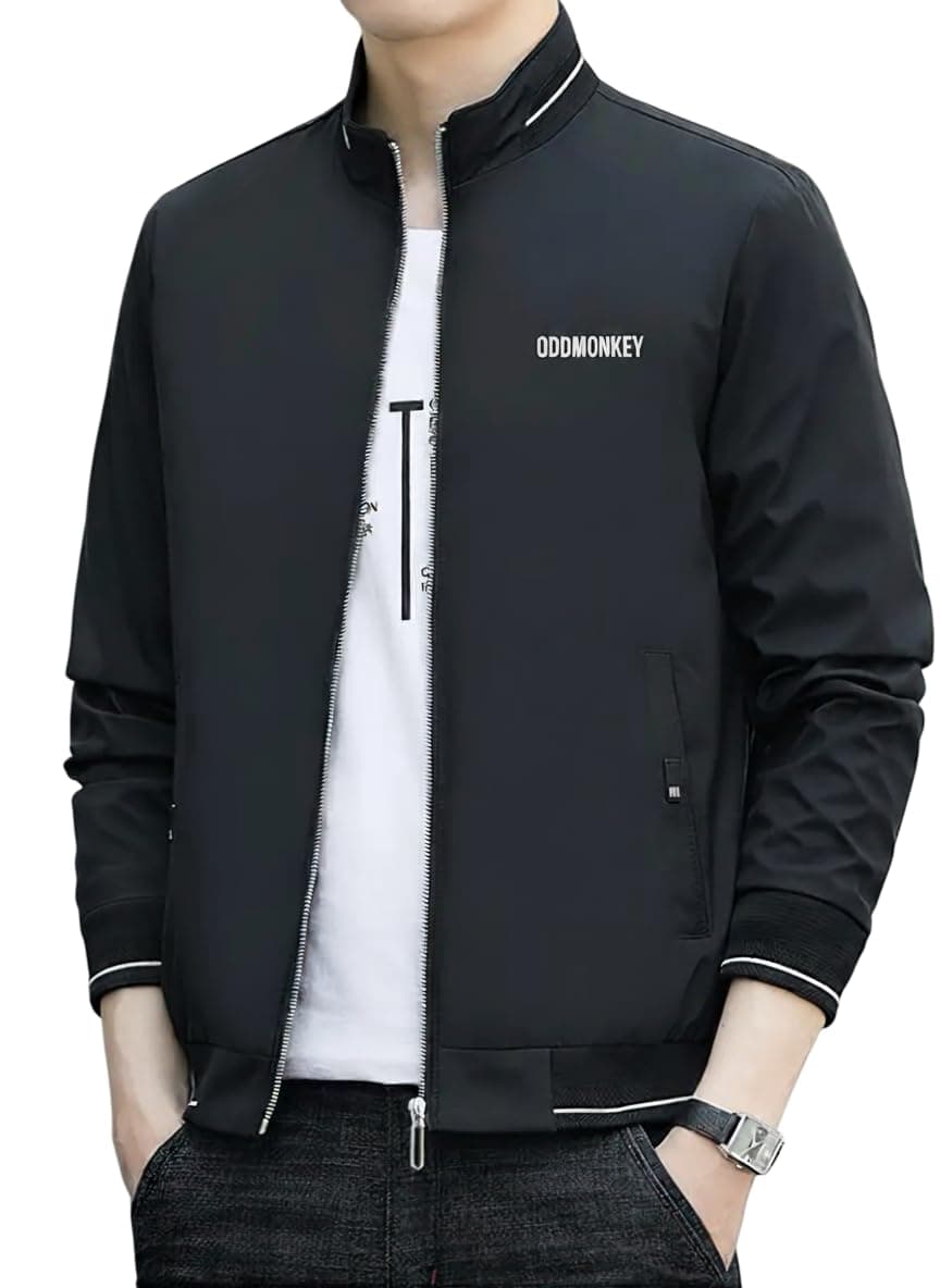 OddMonkey jacket for men || men jackets || bomber jacket for men || Lightweight Outwear Sportswear Bomber Jacket (JACKET-03) (IN, Alpha, M, Standard, Black)