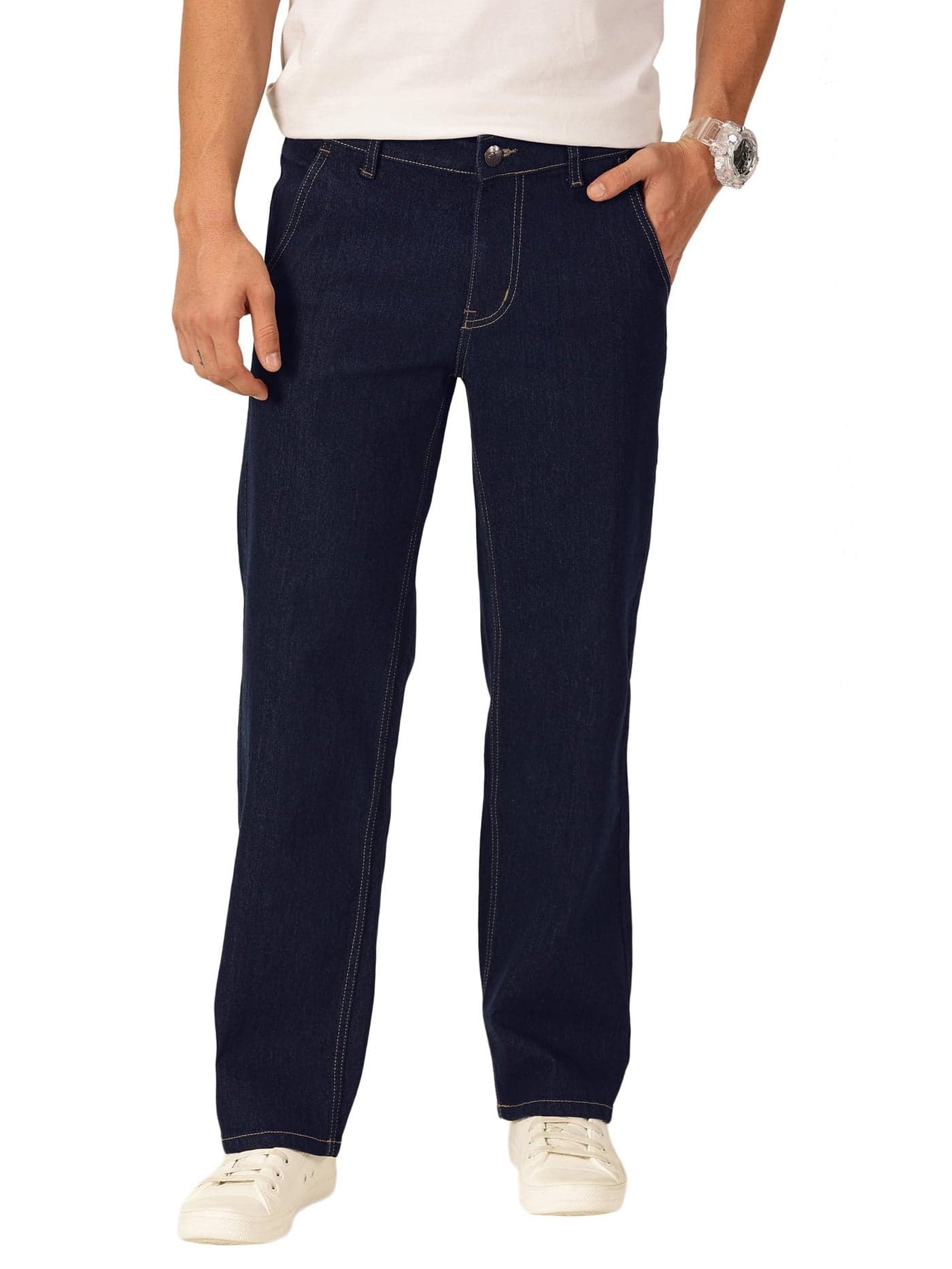 Thomas Scott Men's 100% Cotton Clean Look Baggy Jeans (TSJ246_DarkIndigo, 28)