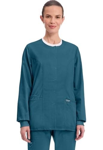 Snap Front Scrub Jackets for Women, Workwear Revolution Soft Stretch WW310, XL, Caribbean Blue