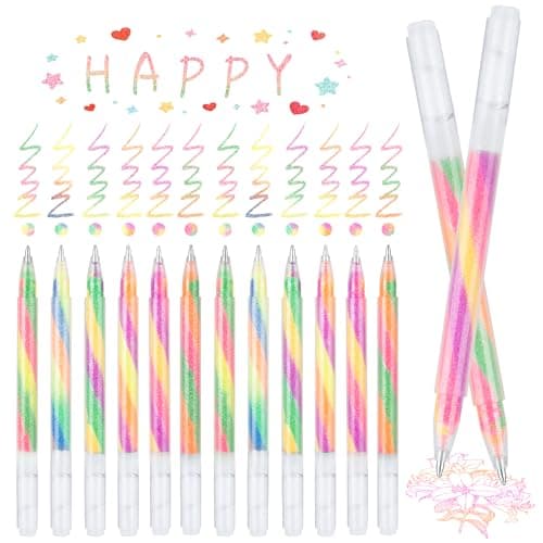 ZSCM Rainbow Gel Pens12 Pack Mixing of 3 Colors Gel Pens with Glitter Magic Fun PenCute Color Changing Pen Set for Women Girls Doodling Scrapbooking Sketching Journaling Artist Illustrating