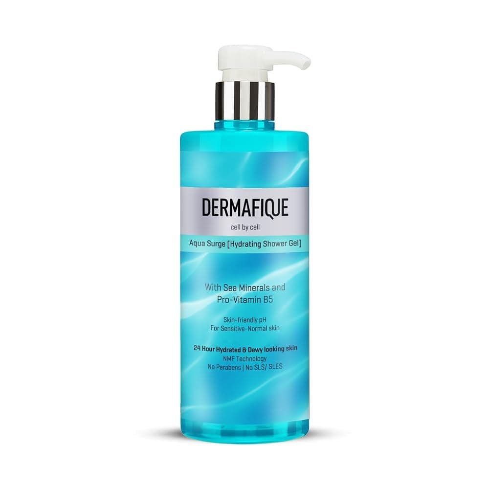 Dermafique Aqua Surge Shower Gel 500ml Body Wash for Women Men No ParabensSLSSLES with Sea Mineral Pro Vitamin B5 For Hydrated Skin Suitable for SensitiveNormal Skin Dermatologist Tested