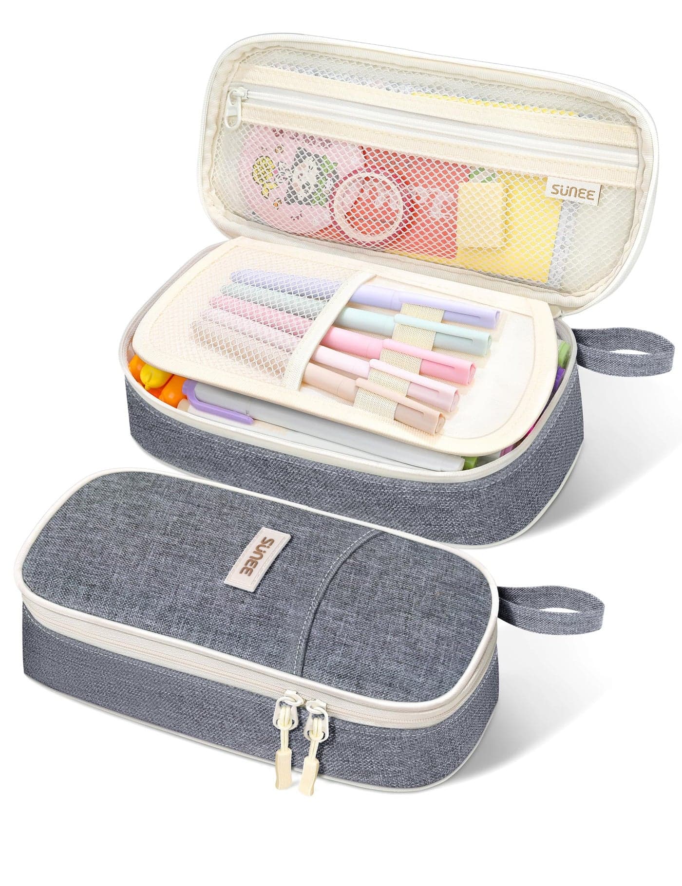 SUNEE Cute Pencil Case, Aesthetic Pen Pouch, Colored Large Pencil Bag with Zipper, Kawaii Stationery Storage and Organizer, School Supplies for Teen and Adult Girls, Gray