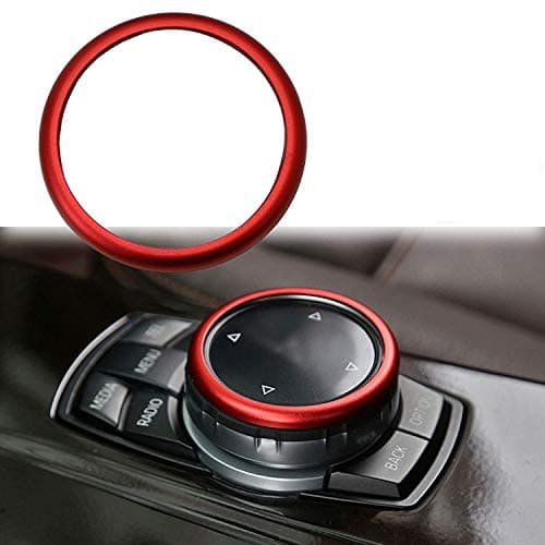x xotic tech Center Console Multimedia Control iDrive Controller Knob Ring Cover Trim Compatible with BMW 1 2 3 4 5 6 7 Series X3 X4 X5 X6 2011up 3D JDM Red Aluminum
