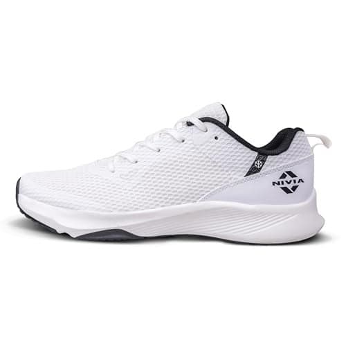 Nivia Hawks 2.0 Running Shoes for Men, Lightweight Breathable Mesh Upper, Duofoam Cushioning, Flexible Rubber Outsole for Comfort & Grip, Ideal for Running, Training & Gym (White, UK10)