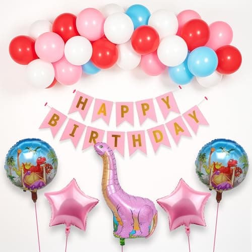 Party Propz Dinosaur Themed Birthday Decoration Kit - 45 Pcs, Big Dinosaur Foil Balloon, Happy Birthday Banner, Star Foil Balloons,Latex Balloons, Bday Kit For Kids(Cardstock)