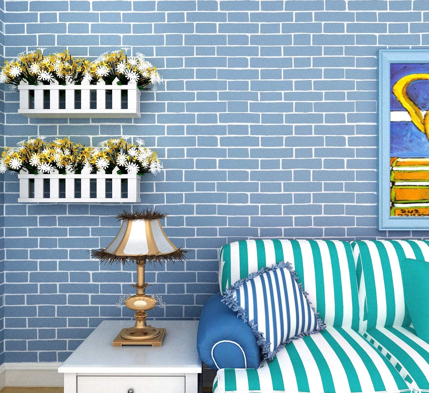 Oren Empower Self Adhesive Blue Bricks Wallpaper/Waterproof PVC Vinyl Wallpaper for Bedroom, Living Room, Dining Hall, Master Room - 45 X 330 cm