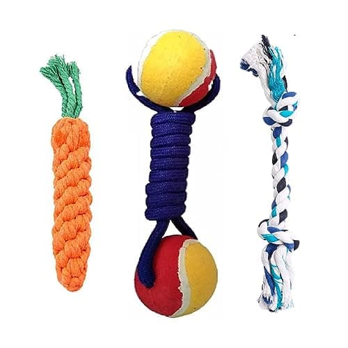 Cature Dog Rope Toys Puppy Small and Medium Dogs Dogs Interactive Durable Washable Cotton Dog Chew Rope Toys Teeth Cleaning Pack of 3 Rope Toys (Color May Vary) (D1)
