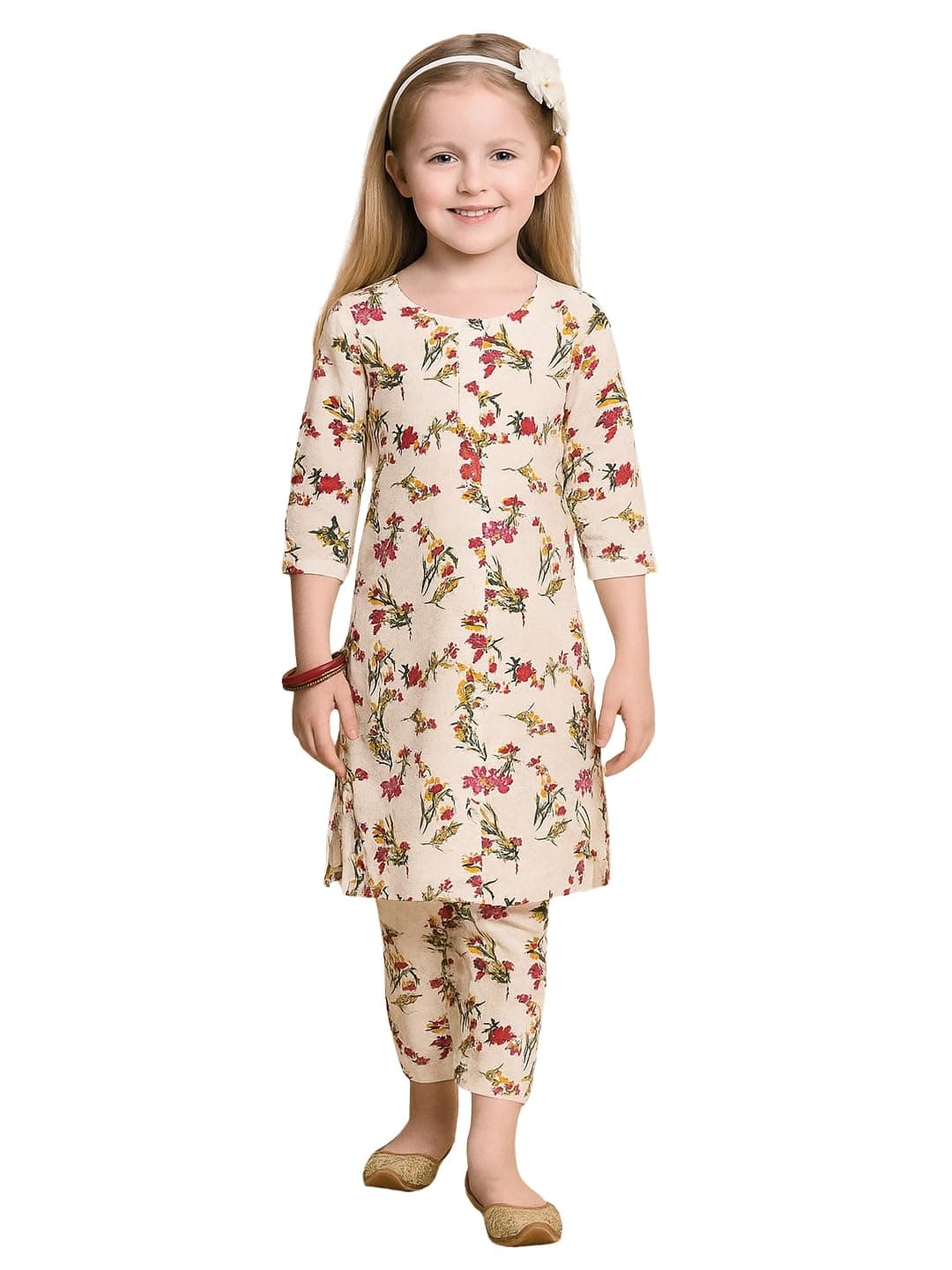 A.T.U.N. (ALL THINGS UBER NICE) Girls Floral Printed 3/4 Sleeve Kurti and Pant Set | Stylish Traditional Ethnic Wear Salwar Suit Set for All Ocassions