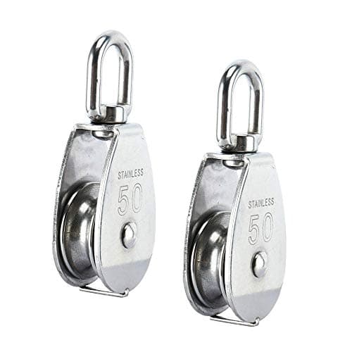 CREATIEE-PRO 2Pcs M50 304 Stainless Steel Lifting Single Pulley Block, Heavy Duty Wire Rope Hanging Wire Towing Wheel