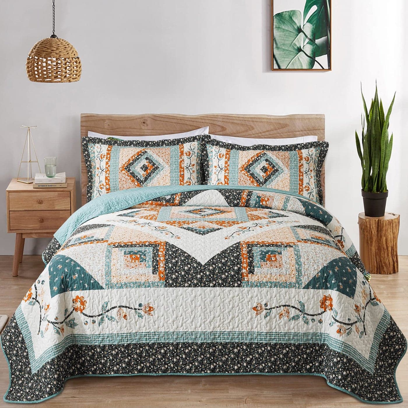 VAPUTAR Quilt King Size Bedding Set 3 Pieces King Quilt Bedding Set Boho King Size Quilt Lightweight Reversible Coverlet Bedspread for Farmhouse Bedroom Floral